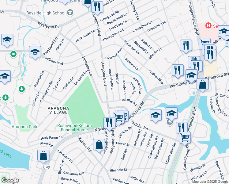 map of restaurants, bars, coffee shops, grocery stores, and more near 760 Crepe Myrtle Lane in Virginia Beach