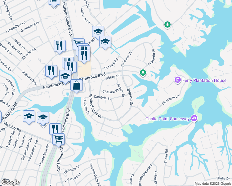 map of restaurants, bars, coffee shops, grocery stores, and more near 4409 Chelsea Street in Virginia Beach