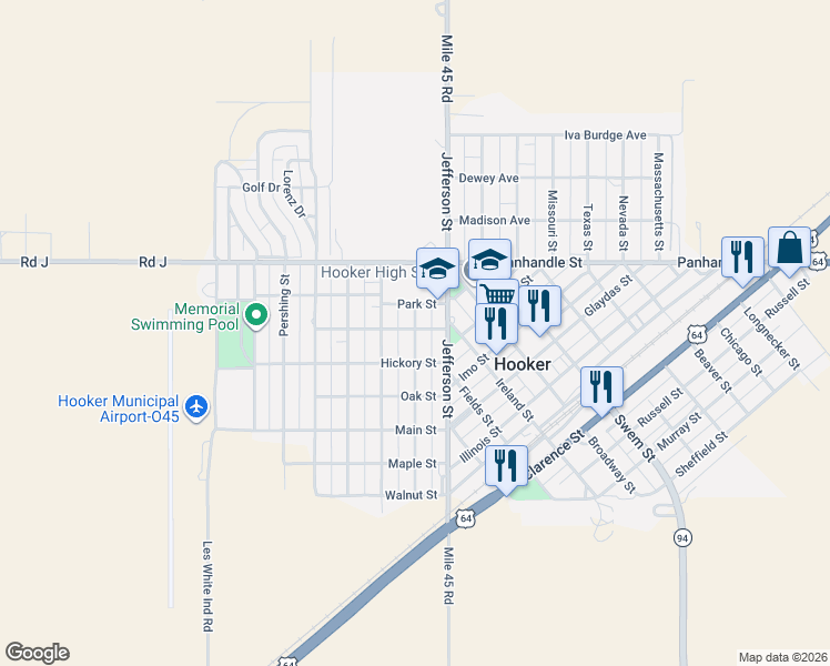 map of restaurants, bars, coffee shops, grocery stores, and more near 312 Jefferson Street in Hooker