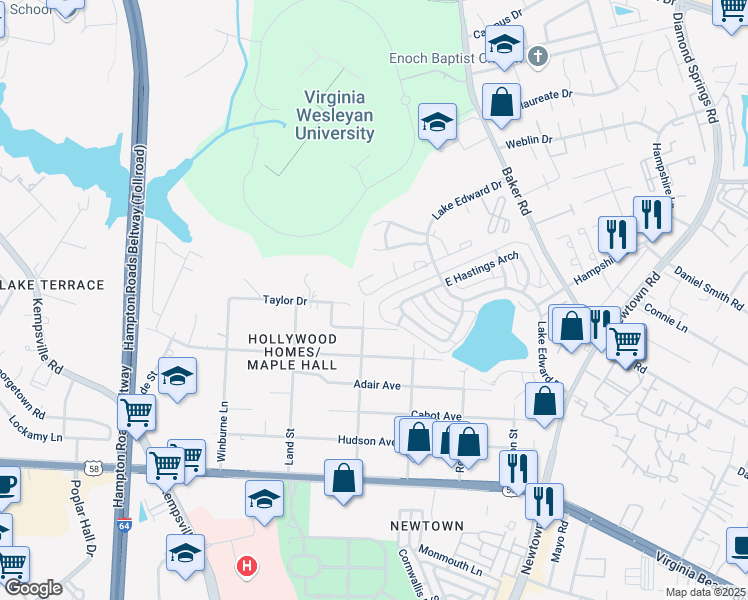 map of restaurants, bars, coffee shops, grocery stores, and more near 5968 Margate Ave in Virginia Beach