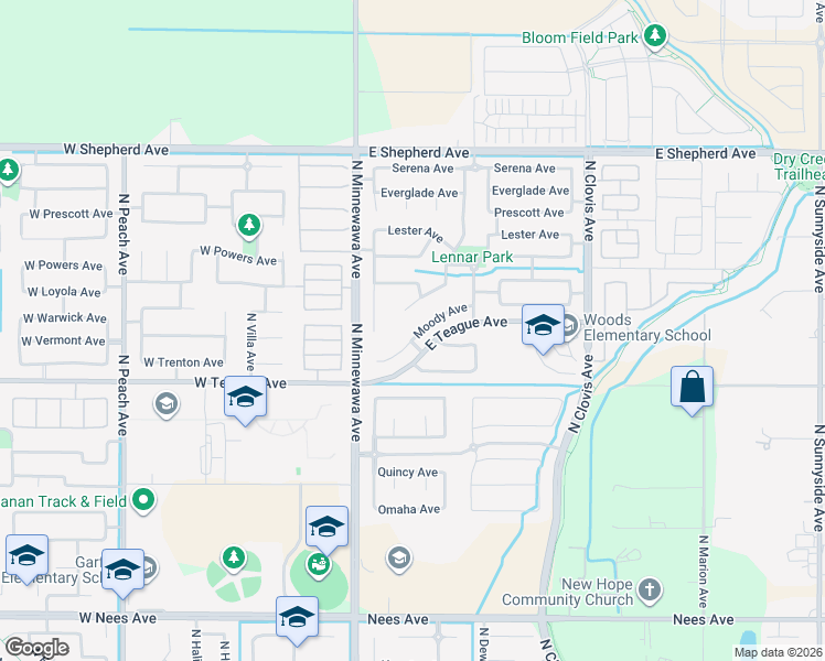 map of restaurants, bars, coffee shops, grocery stores, and more near 217 Moody Ave in Clovis