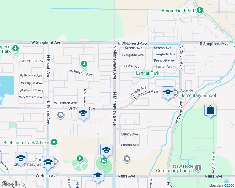 map of restaurants, bars, coffee shops, grocery stores, and more near 1714 North Cherry Lane in Clovis