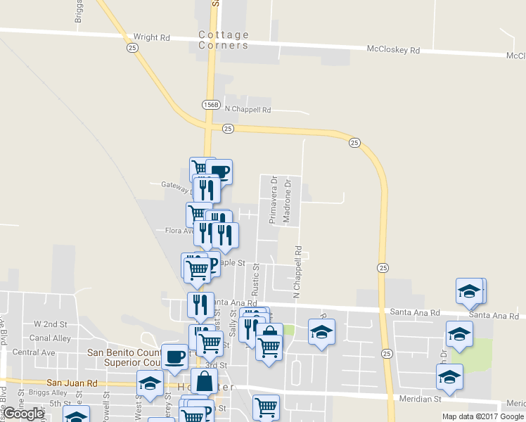 map of restaurants, bars, coffee shops, grocery stores, and more near 331 Rustic Street in Hollister
