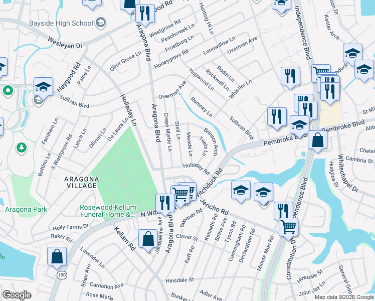 map of restaurants, bars, coffee shops, grocery stores, and more near 761 Meade Lane in Virginia Beach