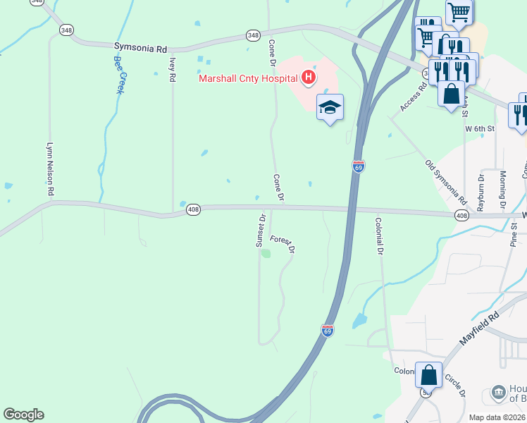 map of restaurants, bars, coffee shops, grocery stores, and more near 700 Sunset Drive in Benton