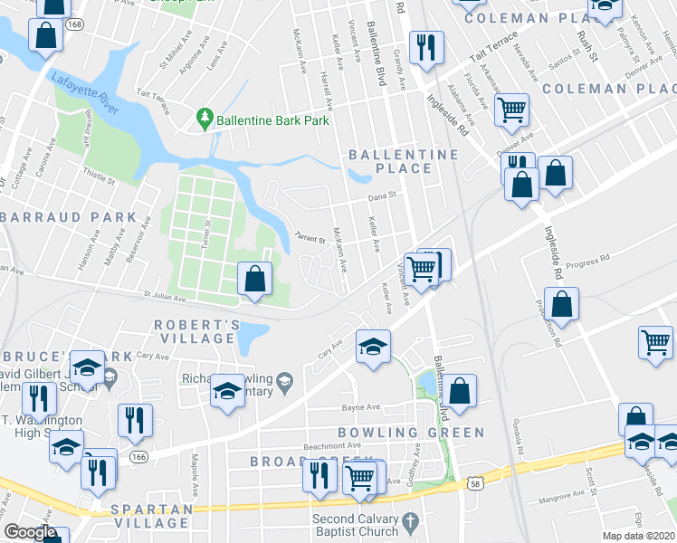 map of restaurants, bars, coffee shops, grocery stores, and more near 2205 McKann Avenue in Norfolk