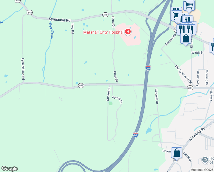 map of restaurants, bars, coffee shops, grocery stores, and more near 700-809 Sunset Drive in Benton