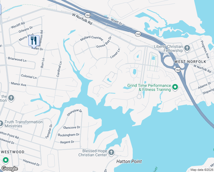 map of restaurants, bars, coffee shops, grocery stores, and more near 103 Sawgrass Lane in Portsmouth