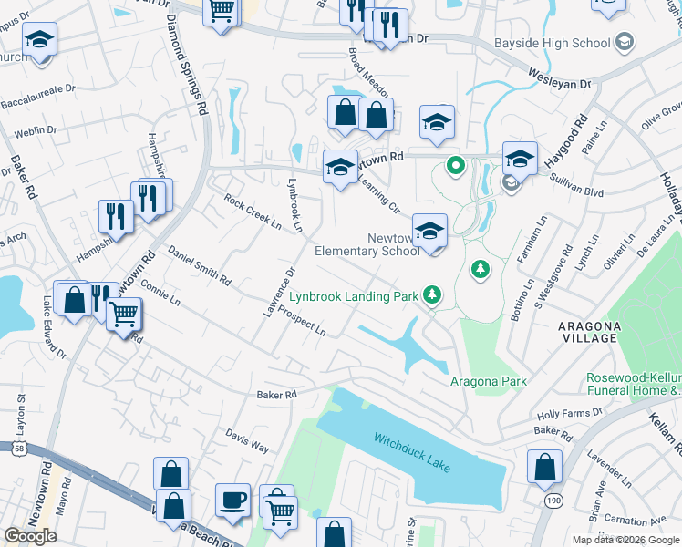 map of restaurants, bars, coffee shops, grocery stores, and more near 5524 Gosling Court in Virginia Beach