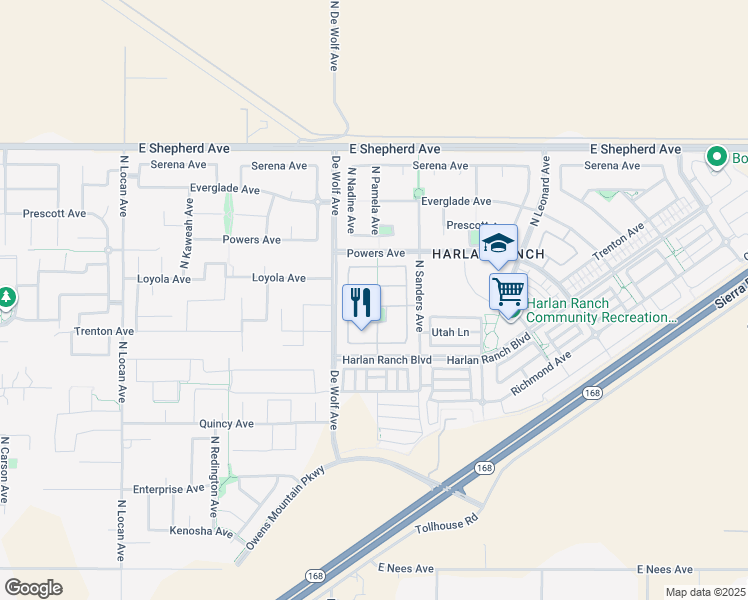 map of restaurants, bars, coffee shops, grocery stores, and more near 3515 Barclay Square in Clovis