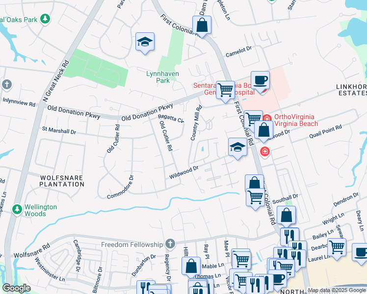 map of restaurants, bars, coffee shops, grocery stores, and more near 2000 Starboard Court in Virginia Beach