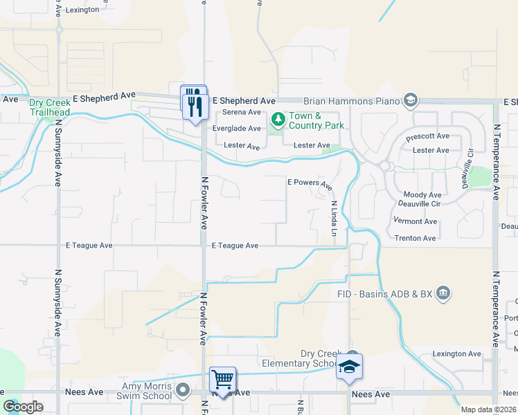 map of restaurants, bars, coffee shops, grocery stores, and more near 1928 Vermont Avenue in Clovis