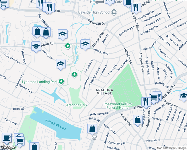map of restaurants, bars, coffee shops, grocery stores, and more near 705 South Westgrove Road in Virginia Beach
