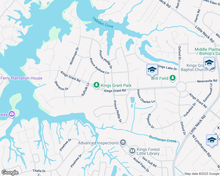 map of restaurants, bars, coffee shops, grocery stores, and more near 801 Prince Phillip Drive in Virginia Beach