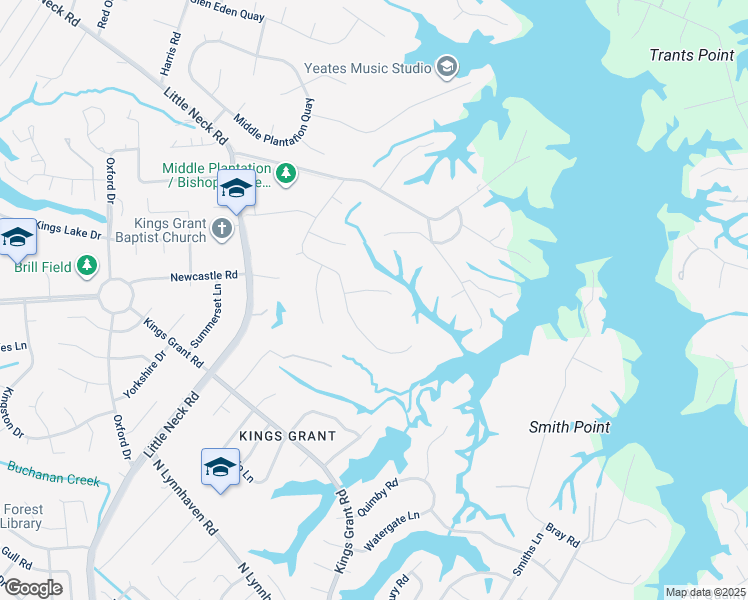 map of restaurants, bars, coffee shops, grocery stores, and more near 3113 Audley Way in Virginia Beach