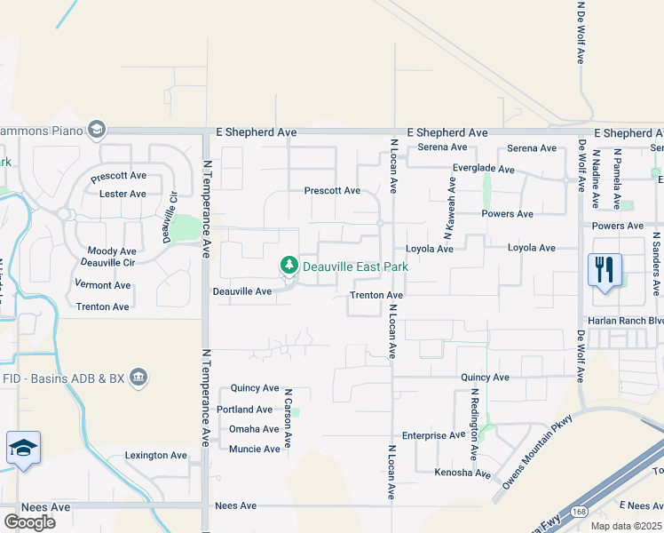 map of restaurants, bars, coffee shops, grocery stores, and more near 1712 North Ryan Avenue in Clovis