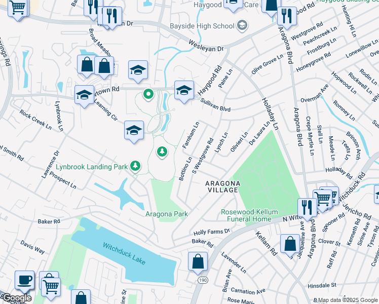 map of restaurants, bars, coffee shops, grocery stores, and more near 701 Bottino Lane in Virginia Beach