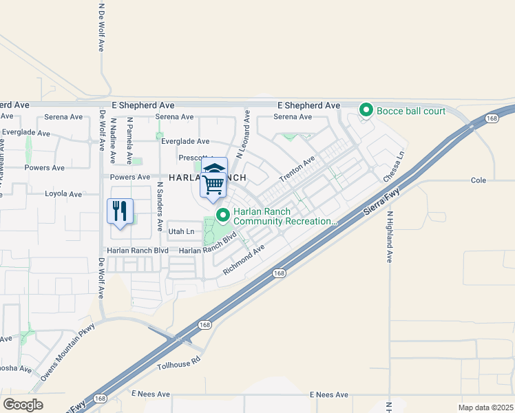 map of restaurants, bars, coffee shops, grocery stores, and more near 1716 North Dutch Avenue in Clovis