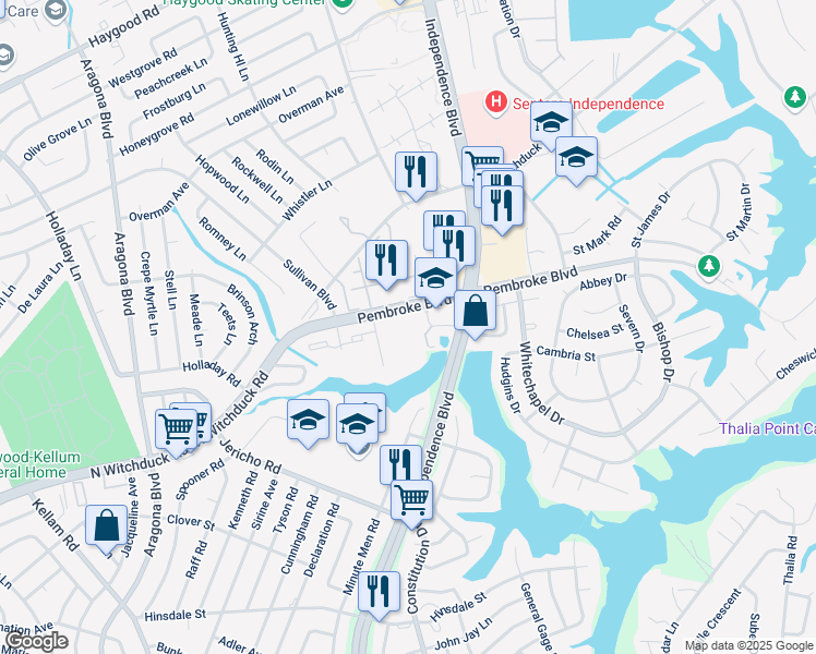map of restaurants, bars, coffee shops, grocery stores, and more near 4605 Pembroke Lake Circle in Virginia Beach