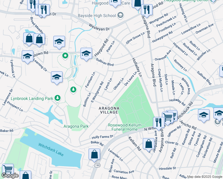 map of restaurants, bars, coffee shops, grocery stores, and more near 715 Olivieri Lane in Virginia Beach