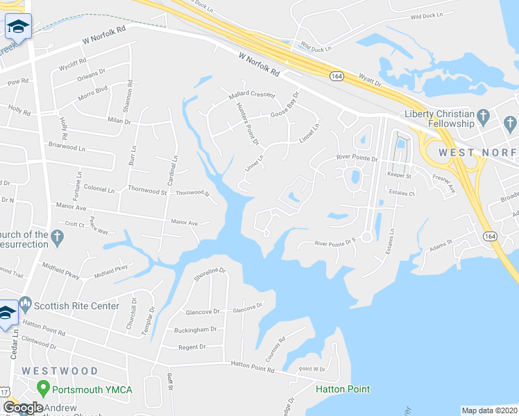 map of restaurants, bars, coffee shops, grocery stores, and more near 1701 Sawgrass Lane in Portsmouth