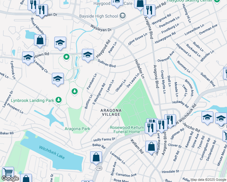 map of restaurants, bars, coffee shops, grocery stores, and more near 715 Olivieri Lane in Virginia Beach