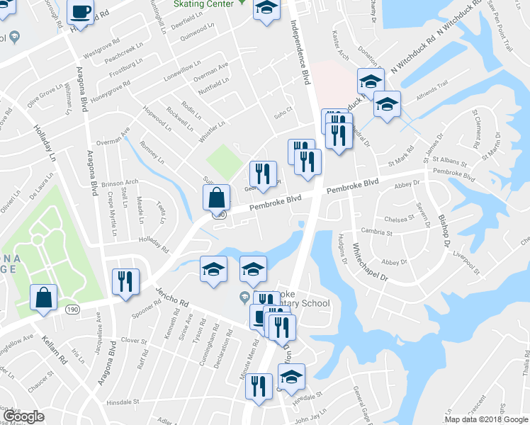 map of restaurants, bars, coffee shops, grocery stores, and more near 4712 Windermere Court in Virginia Beach