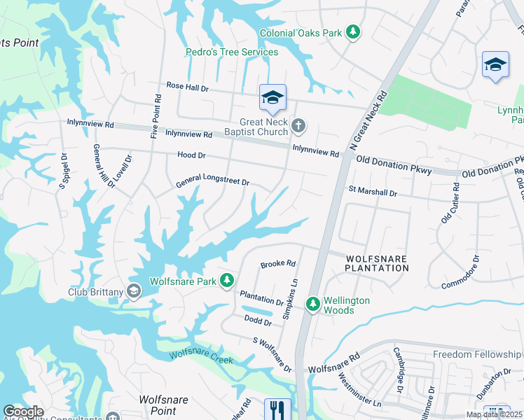 map of restaurants, bars, coffee shops, grocery stores, and more near 901 General Jackson Drive in Virginia Beach