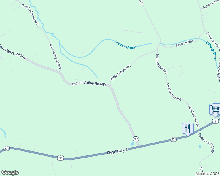map of restaurants, bars, coffee shops, grocery stores, and more near Indian Valley Road Northwest in Willis