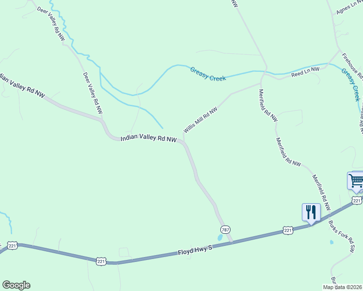 map of restaurants, bars, coffee shops, grocery stores, and more near Indian Valley Road Northwest in Willis