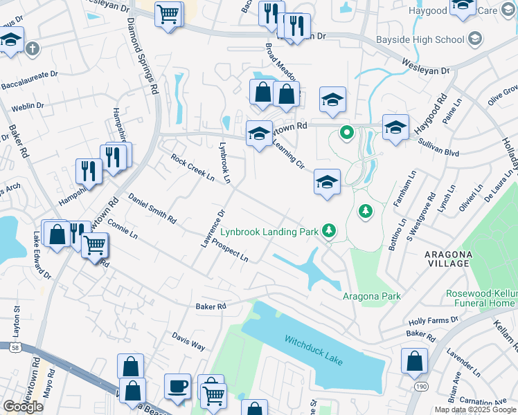 map of restaurants, bars, coffee shops, grocery stores, and more near 5524 Gosling Court in Virginia Beach