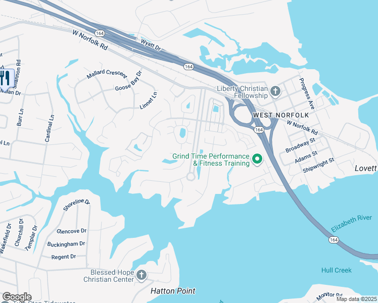 map of restaurants, bars, coffee shops, grocery stores, and more near 2 River Reach Close in Portsmouth