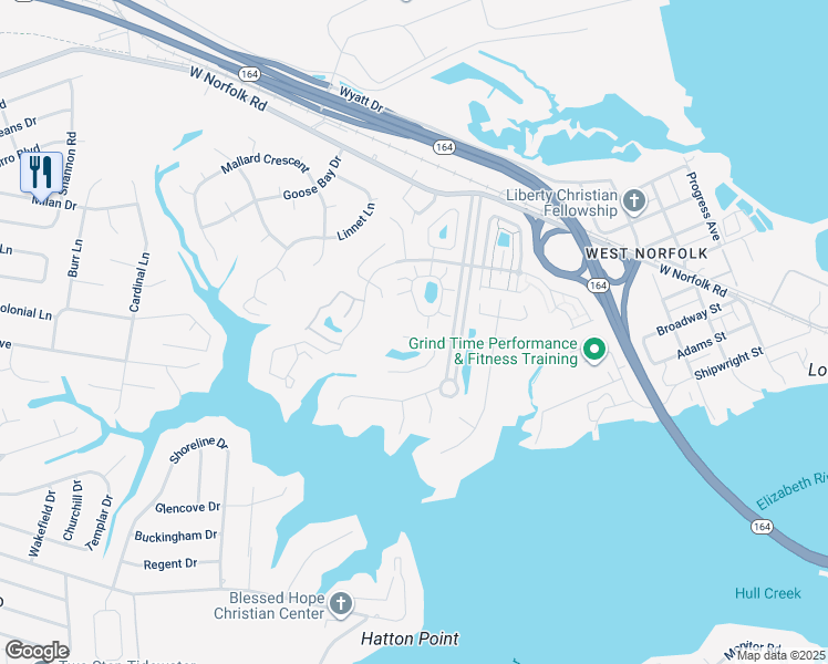 map of restaurants, bars, coffee shops, grocery stores, and more near 14 River Reach Close in Portsmouth
