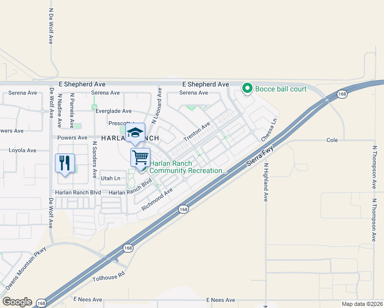 map of restaurants, bars, coffee shops, grocery stores, and more near 3961 Richmond Avenue in Clovis