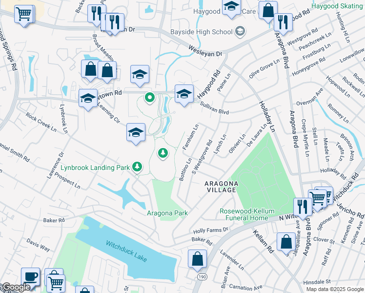 map of restaurants, bars, coffee shops, grocery stores, and more near 701 Bottino Lane in Virginia Beach