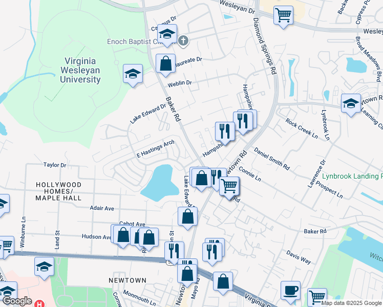 map of restaurants, bars, coffee shops, grocery stores, and more near in Virginia Beach