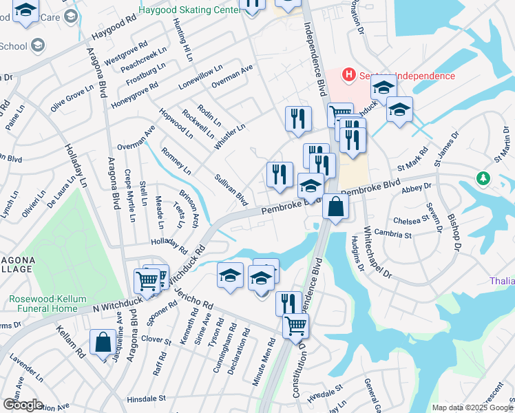 map of restaurants, bars, coffee shops, grocery stores, and more near 817 Archway Court in Virginia Beach