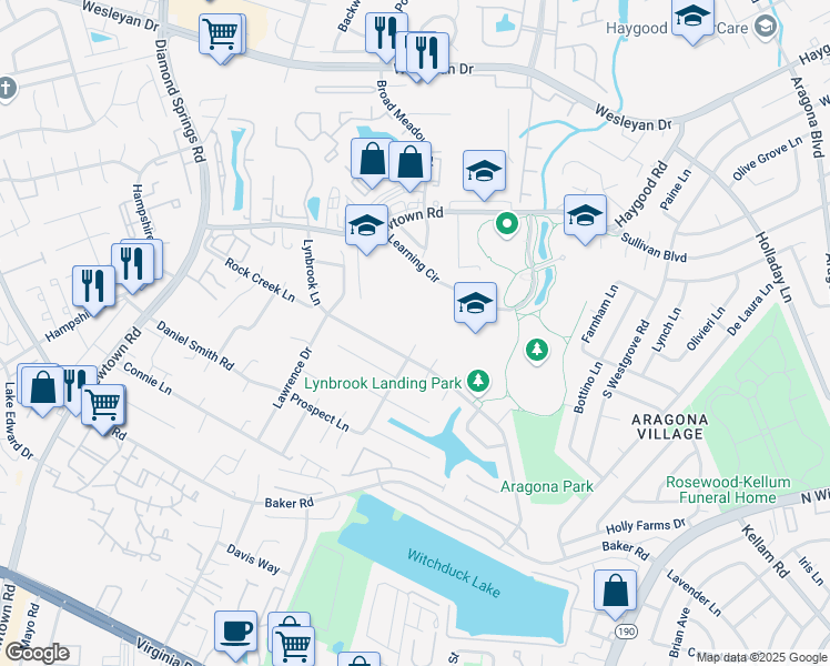 map of restaurants, bars, coffee shops, grocery stores, and more near 715 Goose Creek Court in Virginia Beach