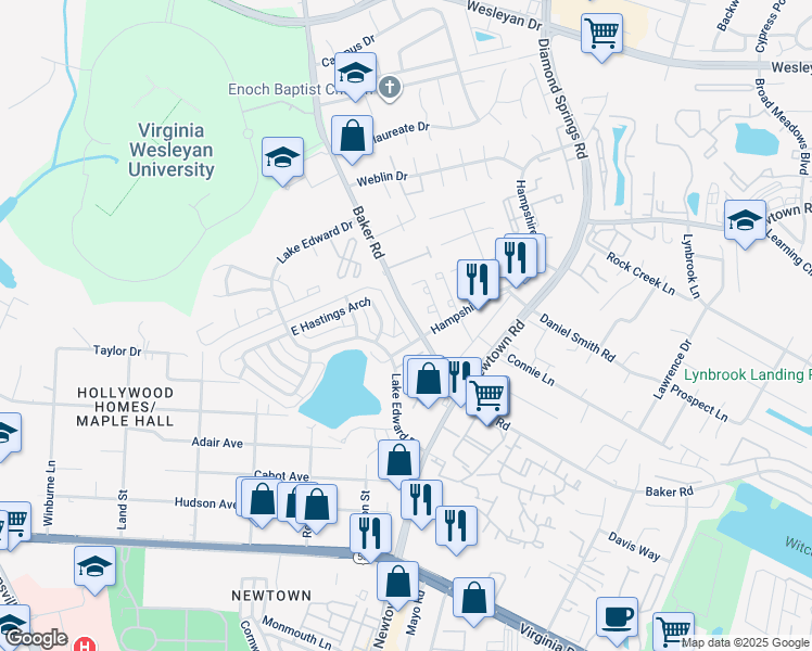map of restaurants, bars, coffee shops, grocery stores, and more near in Virginia Beach