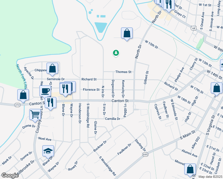 map of restaurants, bars, coffee shops, grocery stores, and more near 2600 Florence Street in Hopkinsville
