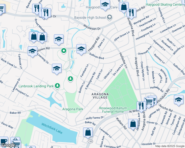 map of restaurants, bars, coffee shops, grocery stores, and more near 721 South Westgrove Road in Virginia Beach