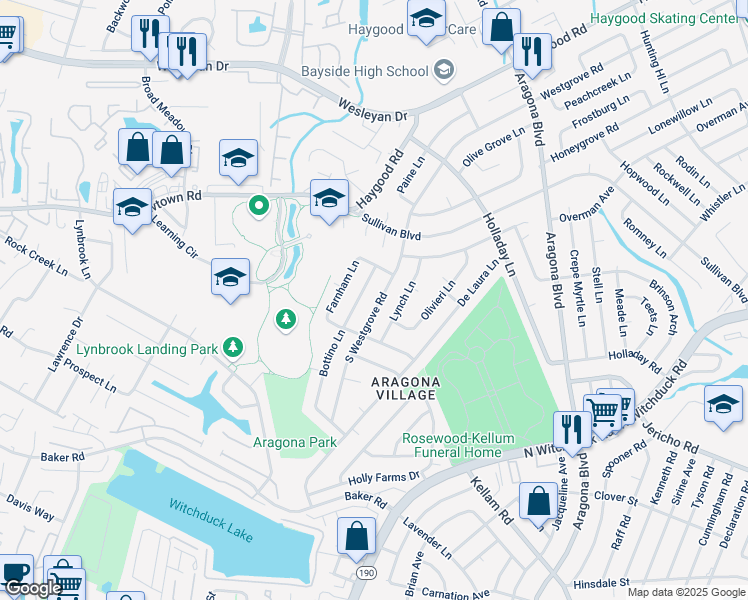 map of restaurants, bars, coffee shops, grocery stores, and more near 721 South Westgrove Road in Virginia Beach