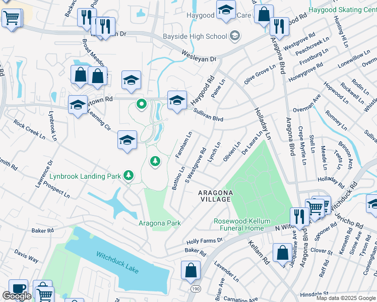 map of restaurants, bars, coffee shops, grocery stores, and more near 717 Bottino Lane in Virginia Beach