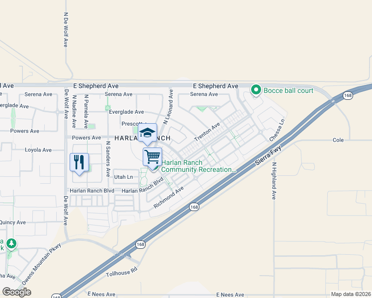 map of restaurants, bars, coffee shops, grocery stores, and more near 3928 Trenton Avenue in Clovis