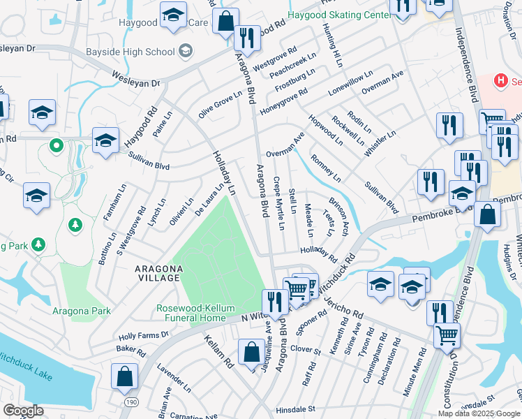 map of restaurants, bars, coffee shops, grocery stores, and more near 785 Aragona Boulevard in Virginia Beach