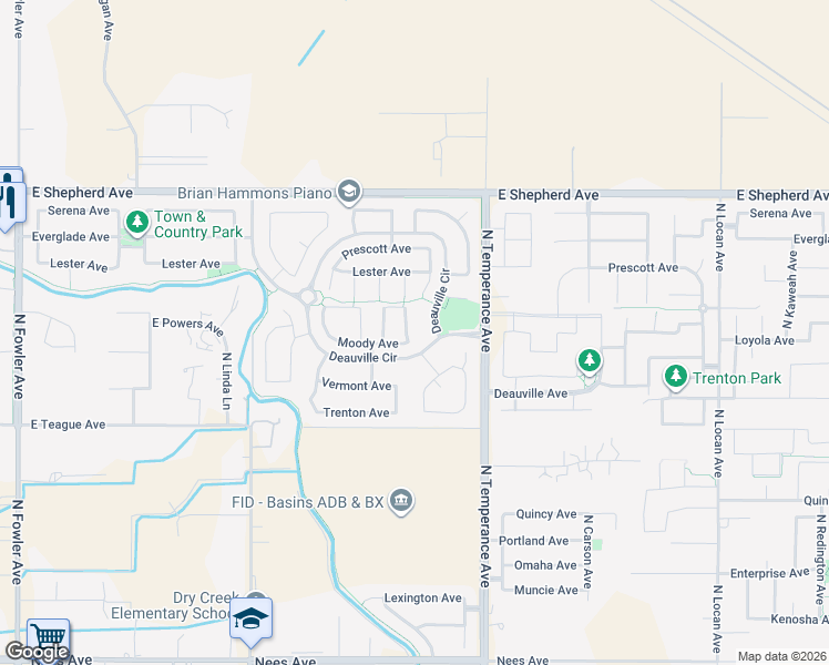 map of restaurants, bars, coffee shops, grocery stores, and more near 2547 Deauville Circle in Clovis