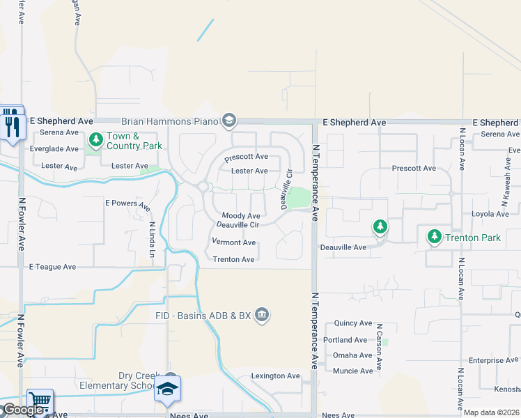 map of restaurants, bars, coffee shops, grocery stores, and more near 1770 North McKelvy Avenue in Clovis