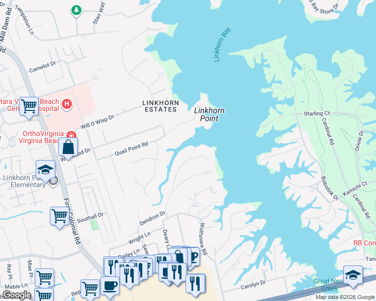 map of restaurants, bars, coffee shops, grocery stores, and more near 947 Bingham Street in Virginia Beach