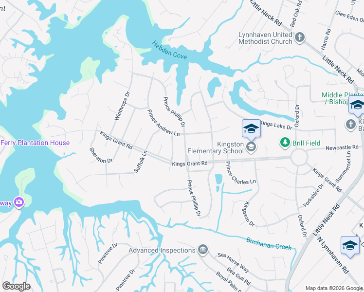 map of restaurants, bars, coffee shops, grocery stores, and more near 812 Prince Phillip Drive in Virginia Beach