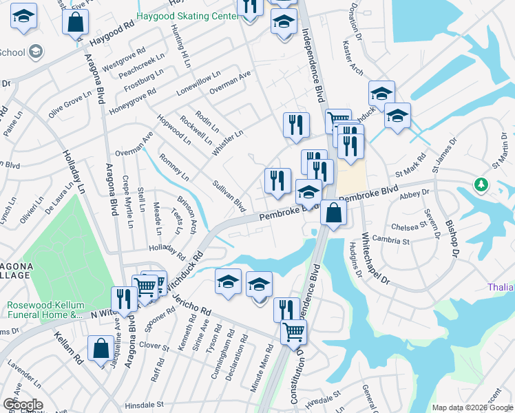 map of restaurants, bars, coffee shops, grocery stores, and more near 817 Archway Court in Virginia Beach